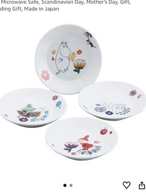 Set of 4 White Moomin Character Plates with Colorful Floral Prints